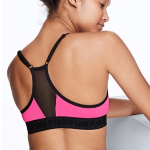 PINK Victoria’s Secret Lounge Sports Bra Sz Large Pink Black Logo - Picture 2 of 15